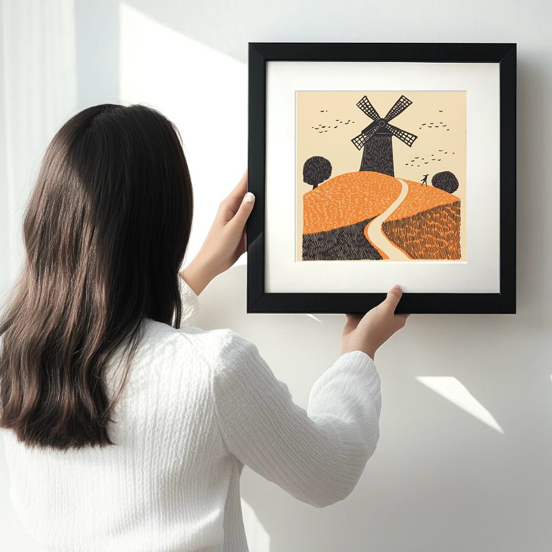 Cley-next-the-Sea windmill Linoprint-Style Art (2070-1)