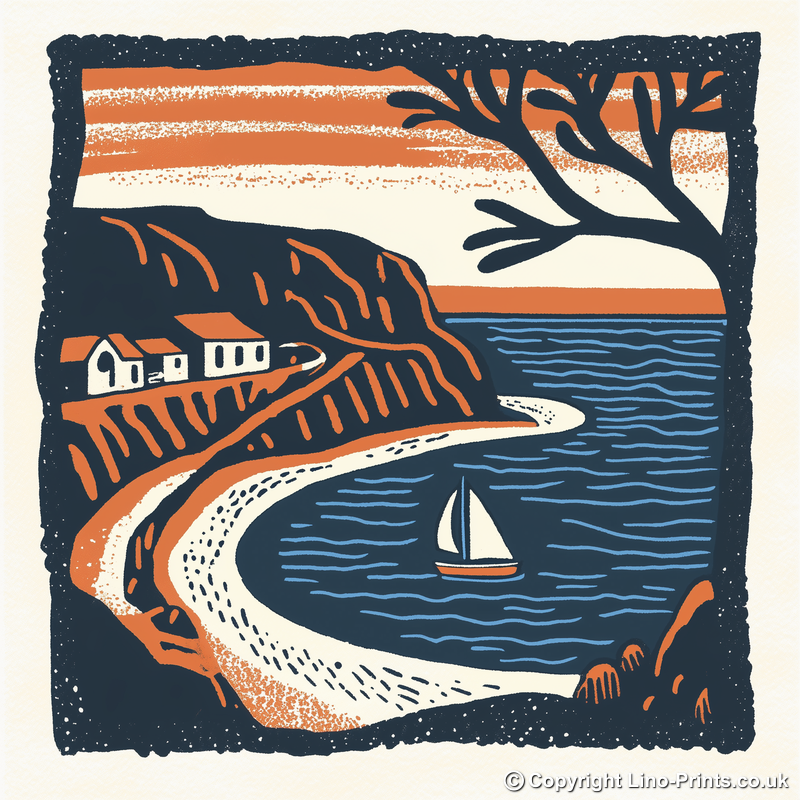 Beer Beach, Devon Linoprint-Style Art (124-1)