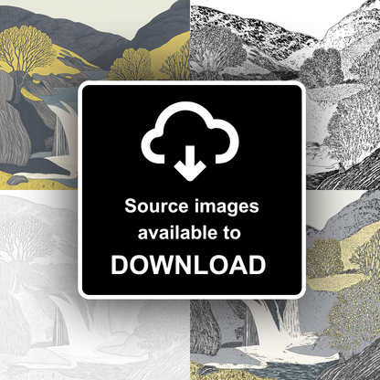 Stock Ghyll Force waterfall Linoprint-Style Art (2563-2)