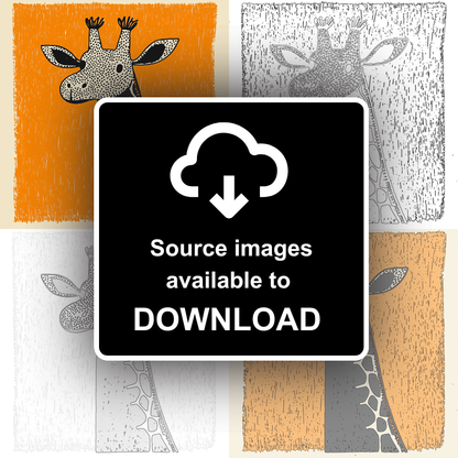 Cute Giraffe Calf Linoprint-Style Art (220-1)