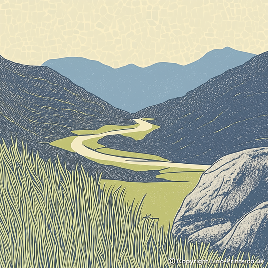 Friar's Crag viewpoint in the Lake District Linoprint-Style Art (2430-2)