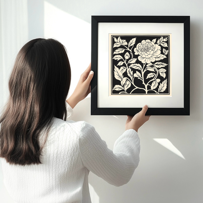 Camellia Linoprint-Style Art (1699-1)