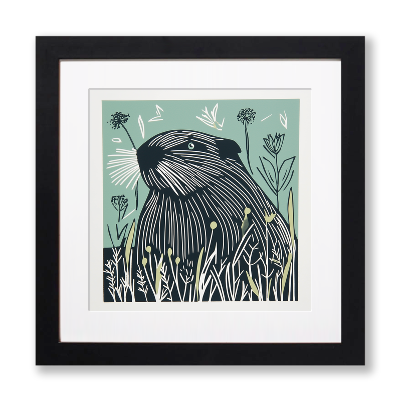 Cute Guinea Pig   Linoprint-Style Art (1206-1)