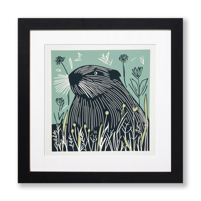 Cute Guinea Pig   Linoprint-Style Art (1206-1)