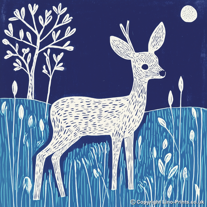 Cute Fawn (Baby Deer)   Linoprint-Style Art (911-1)