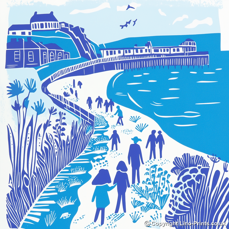 Brighton Beach and Pier Linoprint-Style Art (1080-1)