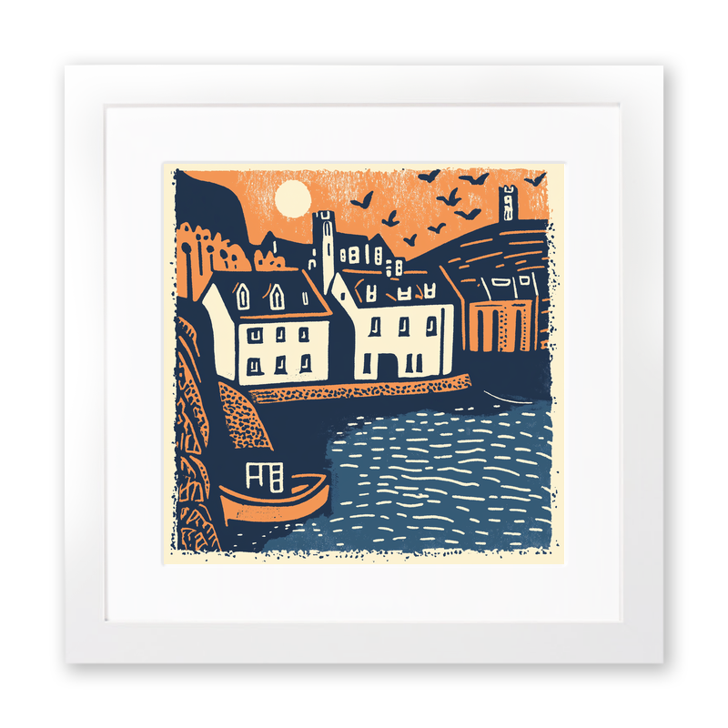 Tenby Harbour, Pembrokeshire Linoprint-Style Art (158-1)