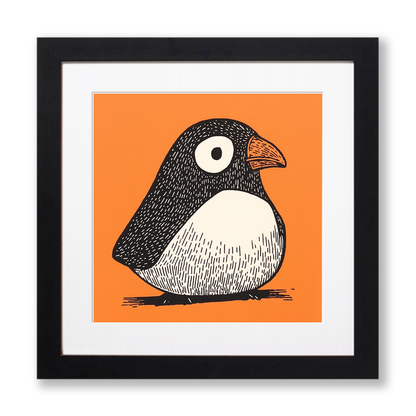Cute Puffin/Puffling   Linoprint-Style Art (235-1)