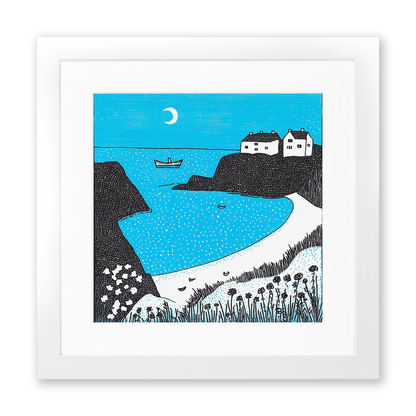 Cemaes Bay, Anglesey Linoprint-Style Art (792-1)