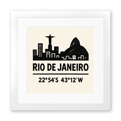 Place Coordinates Linoprint-Style Art (c332)