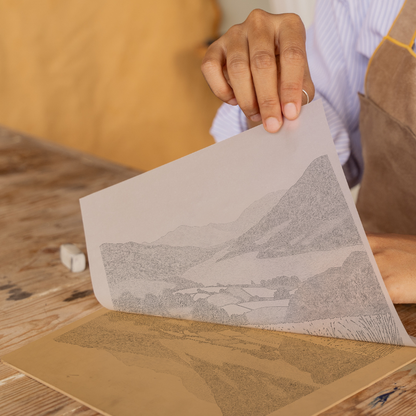 Friar's Crag viewpoint in the Lake District Linoprint-Style Art (2430-1)