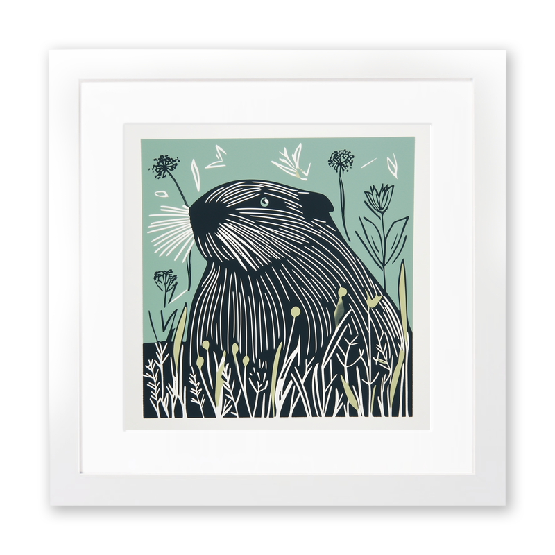 Cute Guinea Pig   Linoprint-Style Art (1206-1)
