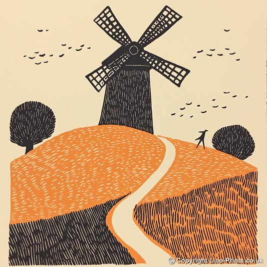 Cley-next-the-Sea windmill Linoprint-Style Art (2070-1)