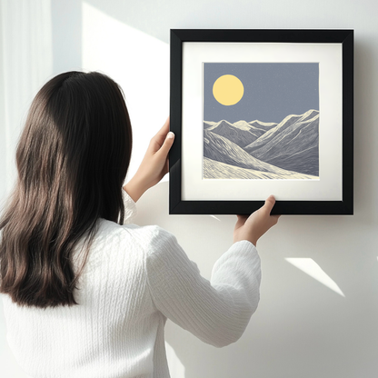 Stark winter mountain scene Linoprint-Style Art (2560-1)