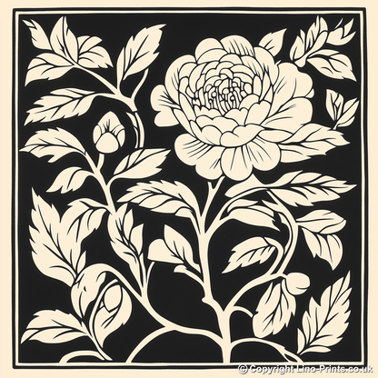 Camellia Linoprint-Style Art (1699-1)