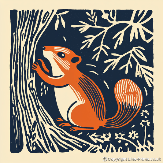 Cute Chipmunk Linoprint-Style Art (51-2)