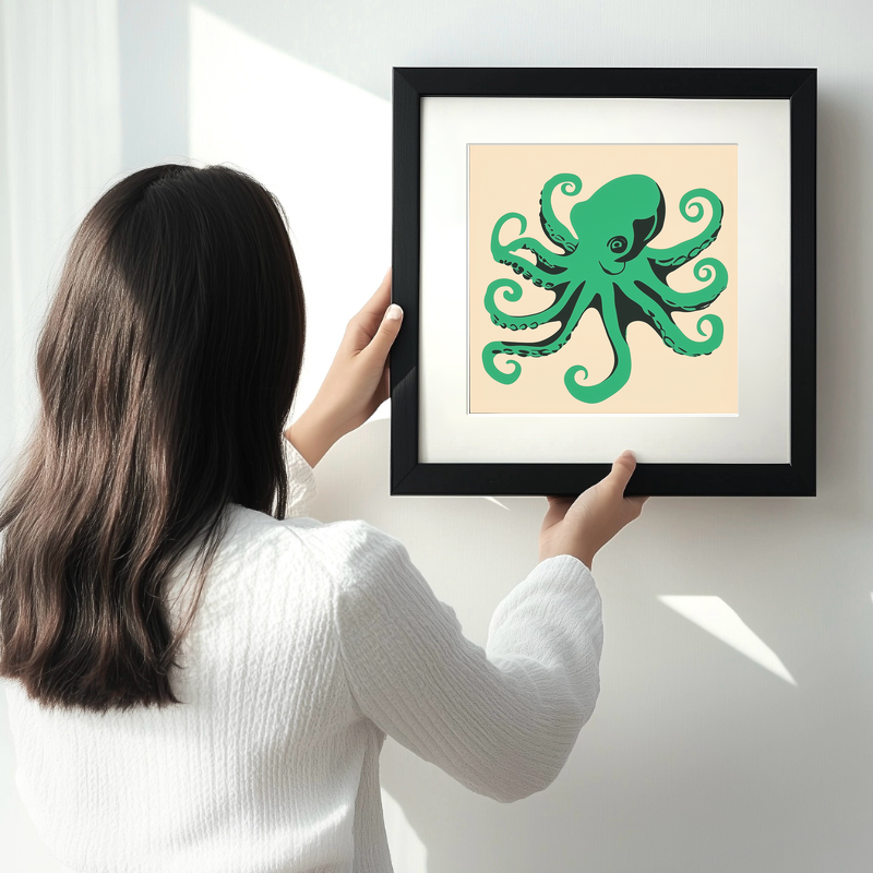 Octopus with swirling tentacles Linoprint-Style Art (532-1)