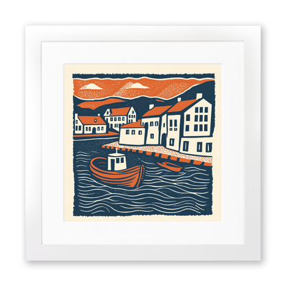 Anstruther Harbour, Fife Linoprint-Style Art (121-1)