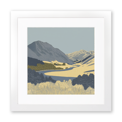 Dow Crag in the Lake District Linoprint-Style Art (2407-1)