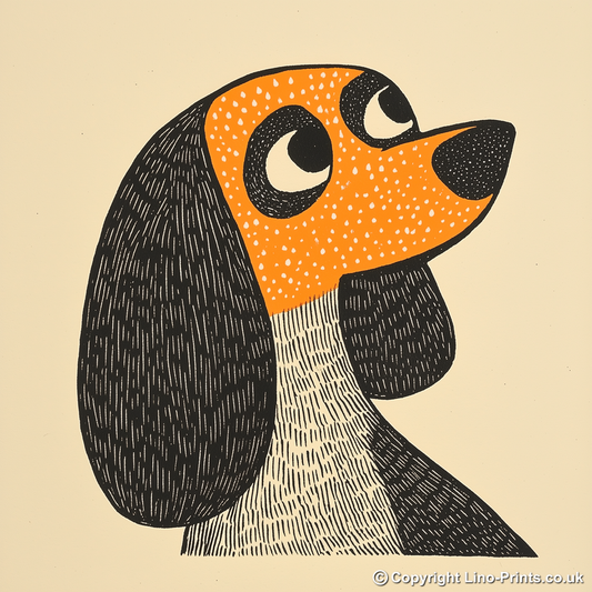 Cavalier King Charles Spaniel Linoprint-Style Art (1457-1)