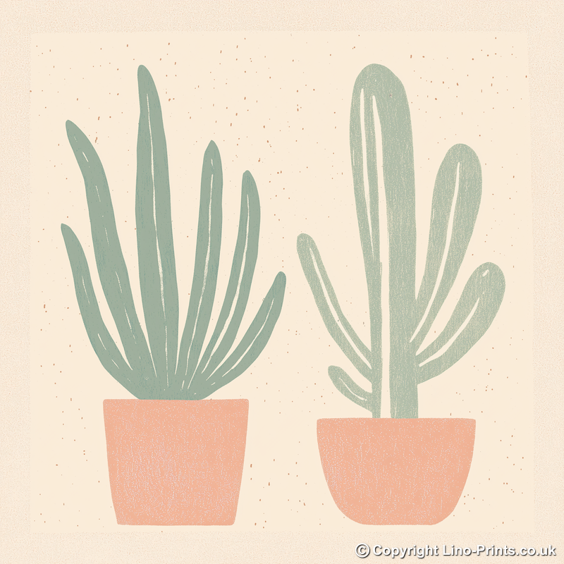 Cactus Linoprint-Style Art (1503-1)
