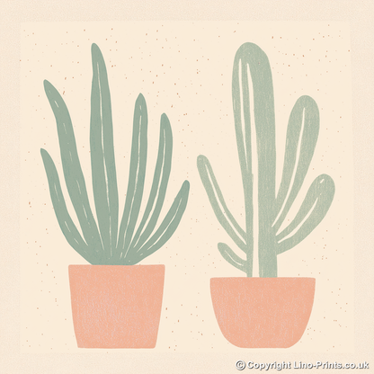 Cactus Linoprint-Style Art (1503-1)