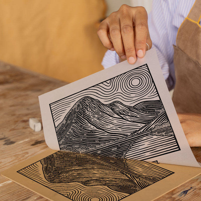 Mountains Linoprint-Style Art (c357)