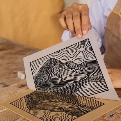 Mountains Linoprint-Style Art (c357)