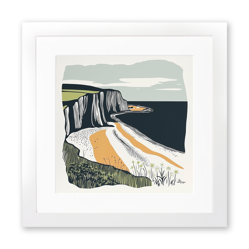 Hunstanton striped cliffs Linoprint-Style Art (1897-1)