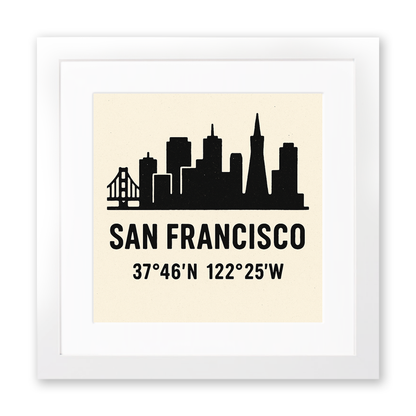 Place Coordinates Linoprint-Style Art (c338)