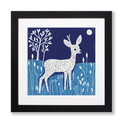 Cute Fawn (Baby Deer)   Linoprint-Style Art (911-1)