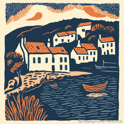 Coverack, Cornwall Linoprint-Style Art (130-2)
