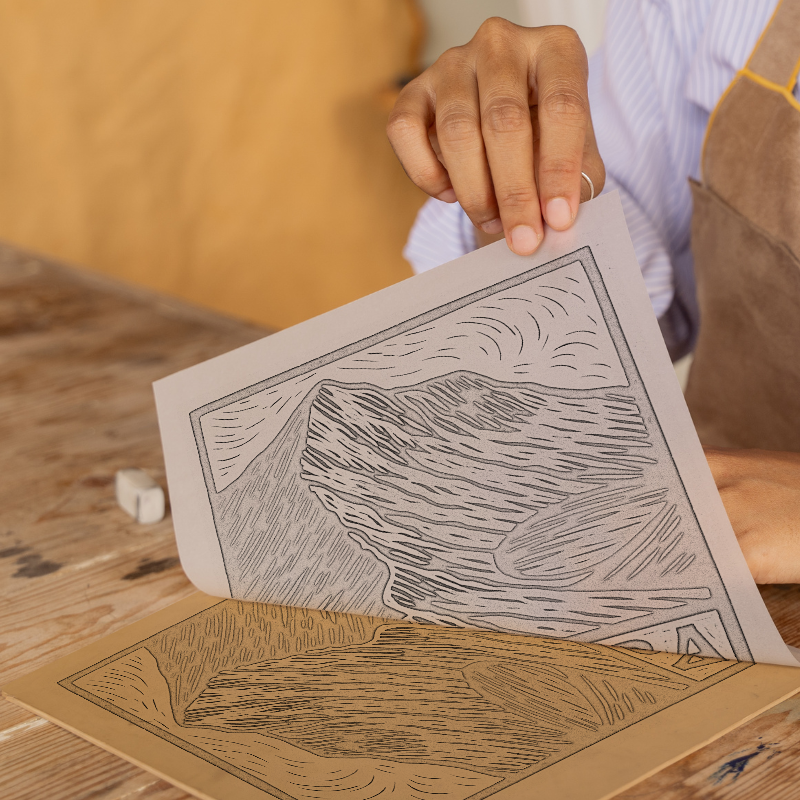 Mountains Linoprint-Style Art (c393)