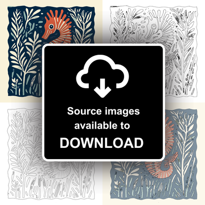 Seahorse in seaweed Linoprint-Style Art (109-1)