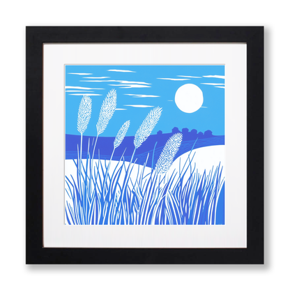 Frosted grass in a Fen sunrise Linoprint-Style Art (1791-1)