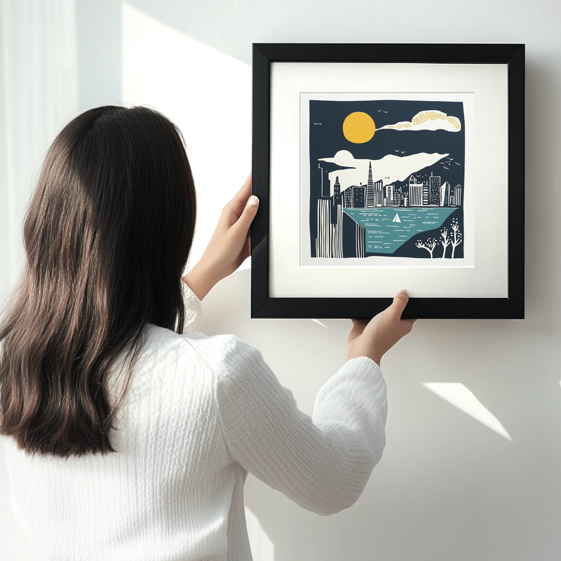 San Francisco skyline Linoprint-Style Art (1162-1)