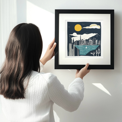 San Francisco skyline Linoprint-Style Art (1162-1)