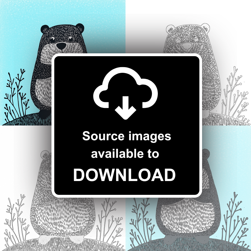 Cute Baby Beaver Linoprint-Style Art (609-1)