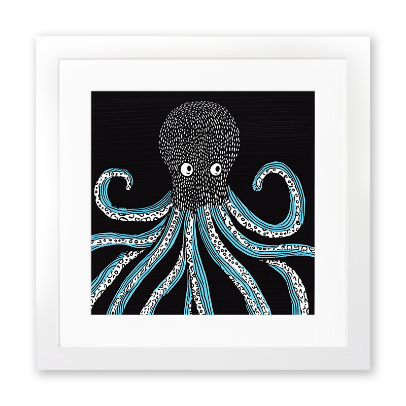 Octopus with swirling tentacles Linoprint-Style Art (726-1)