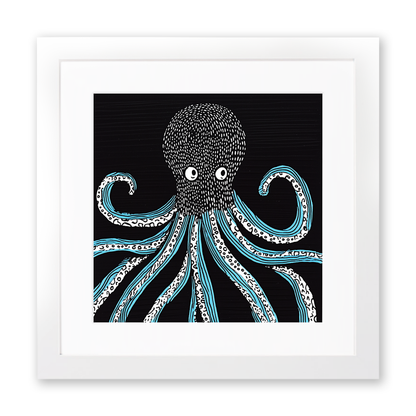 Octopus with swirling tentacles Linoprint-Style Art (726-1)