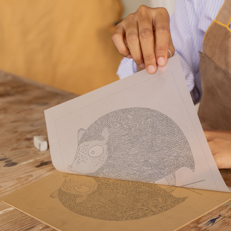 Cute Hedgehog Linoprint-Style Art (223-1)
