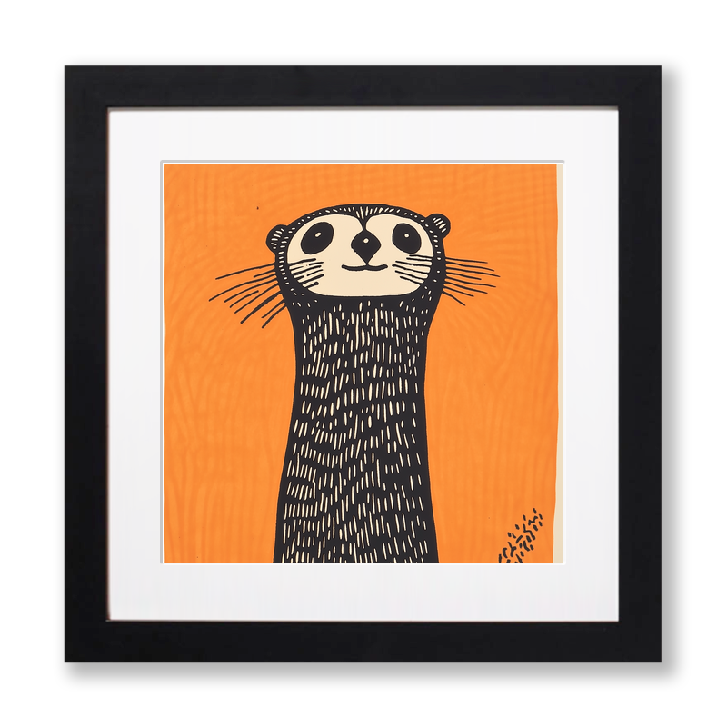 Cute Ferret   Linoprint-Style Art (218-1)