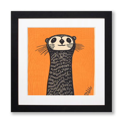 Cute Ferret   Linoprint-Style Art (218-1)