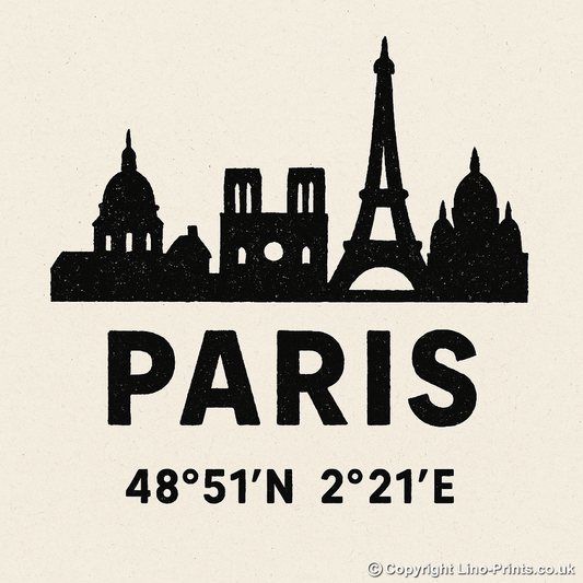 Place Coordinates Linoprint-Style Art (c347)