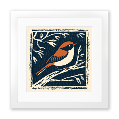 Cute Baby Robin Linoprint-Style Art (45-2)