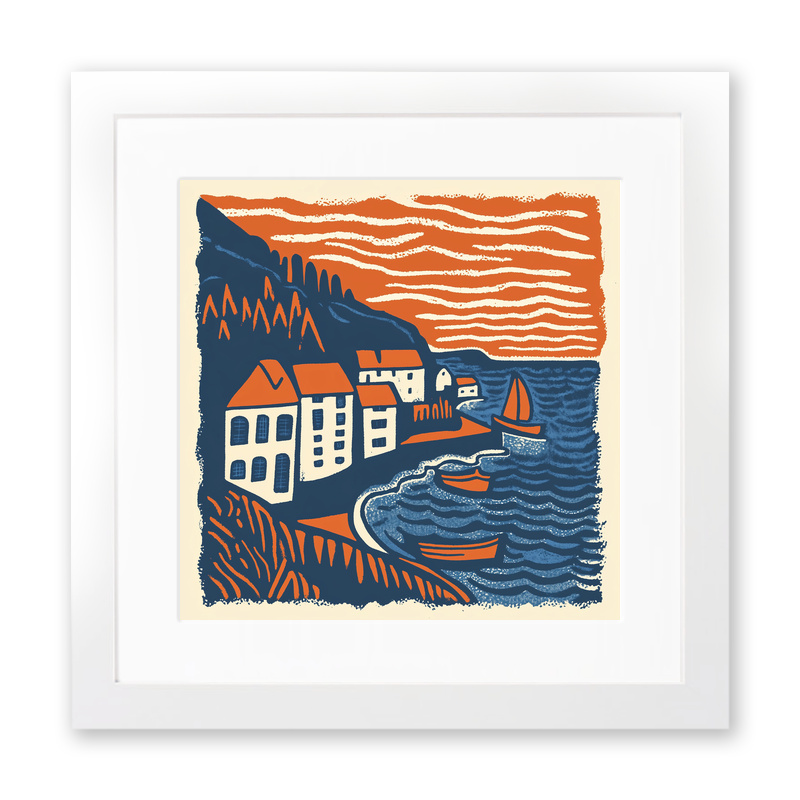 Robin Hood’s Bay, North Yorkshire Linoprint-Style Art (150-2)