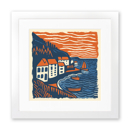 Robin Hood’s Bay, North Yorkshire Linoprint-Style Art (150-2)