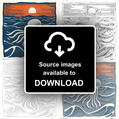 Jellyfish drifting in deep water Linoprint-Style Art (96-1)