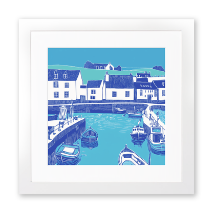 Padstow Harbour, Cornwall Linoprint-Style Art (1097-3)
