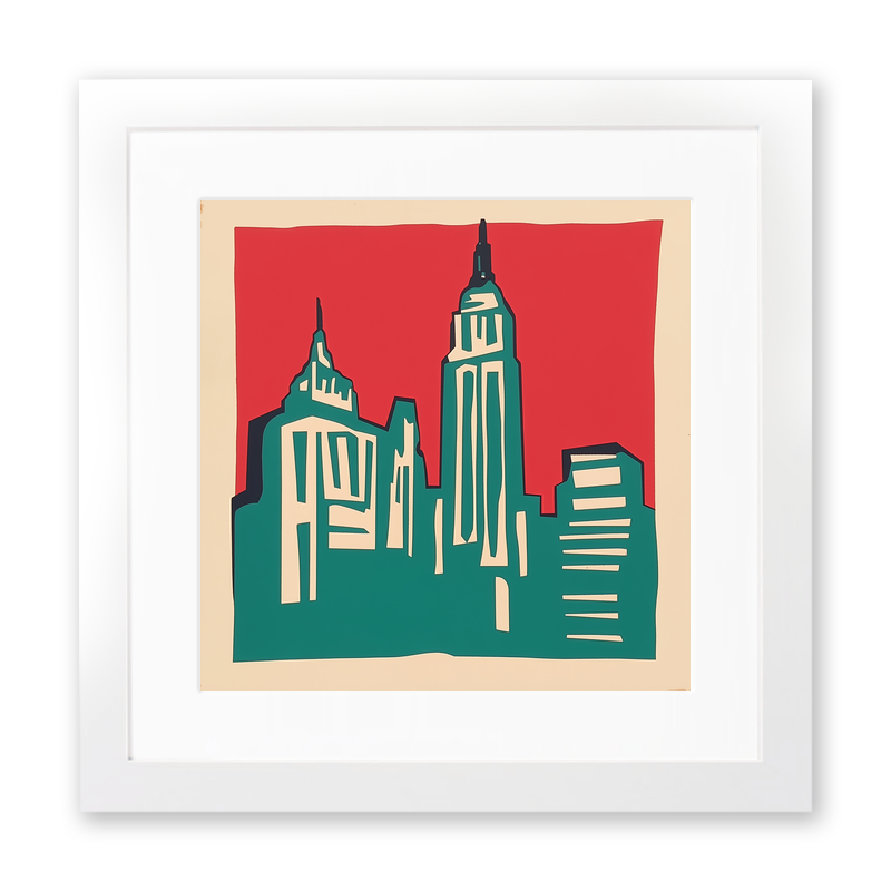 New York skyline Linoprint-Style Art (524-1)